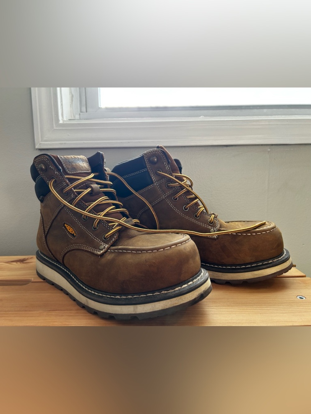 KEEN Men's Brown Leather Lace-Up Work Boots